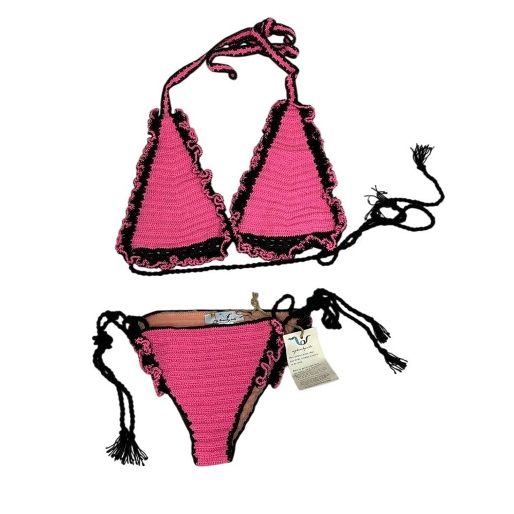My Beachy Side Bikini Women S Pink New Handmade Knit Crochet Emily In Paris Bag